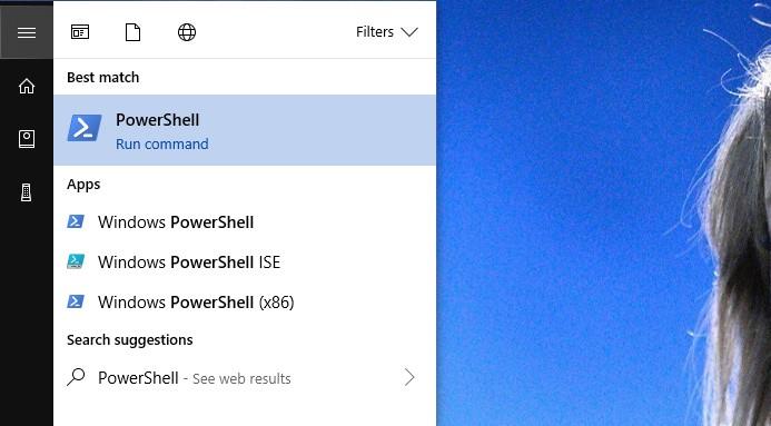 Trên thanh Start menu nhập Powershell Chọn Windows PowerShell